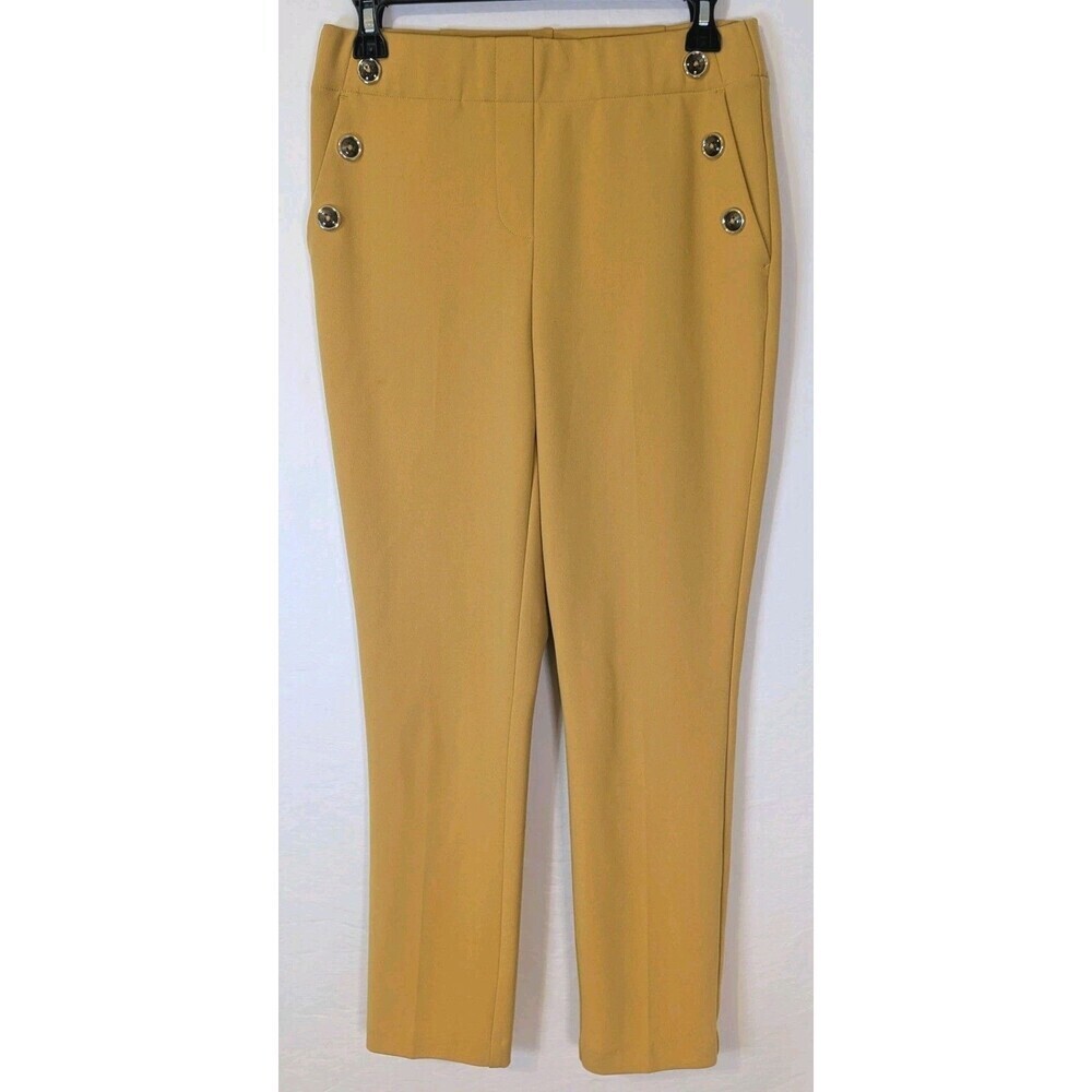 Jules & Leopold Mustard Yellow  Straight Ankle Pants Gold Buttons Small